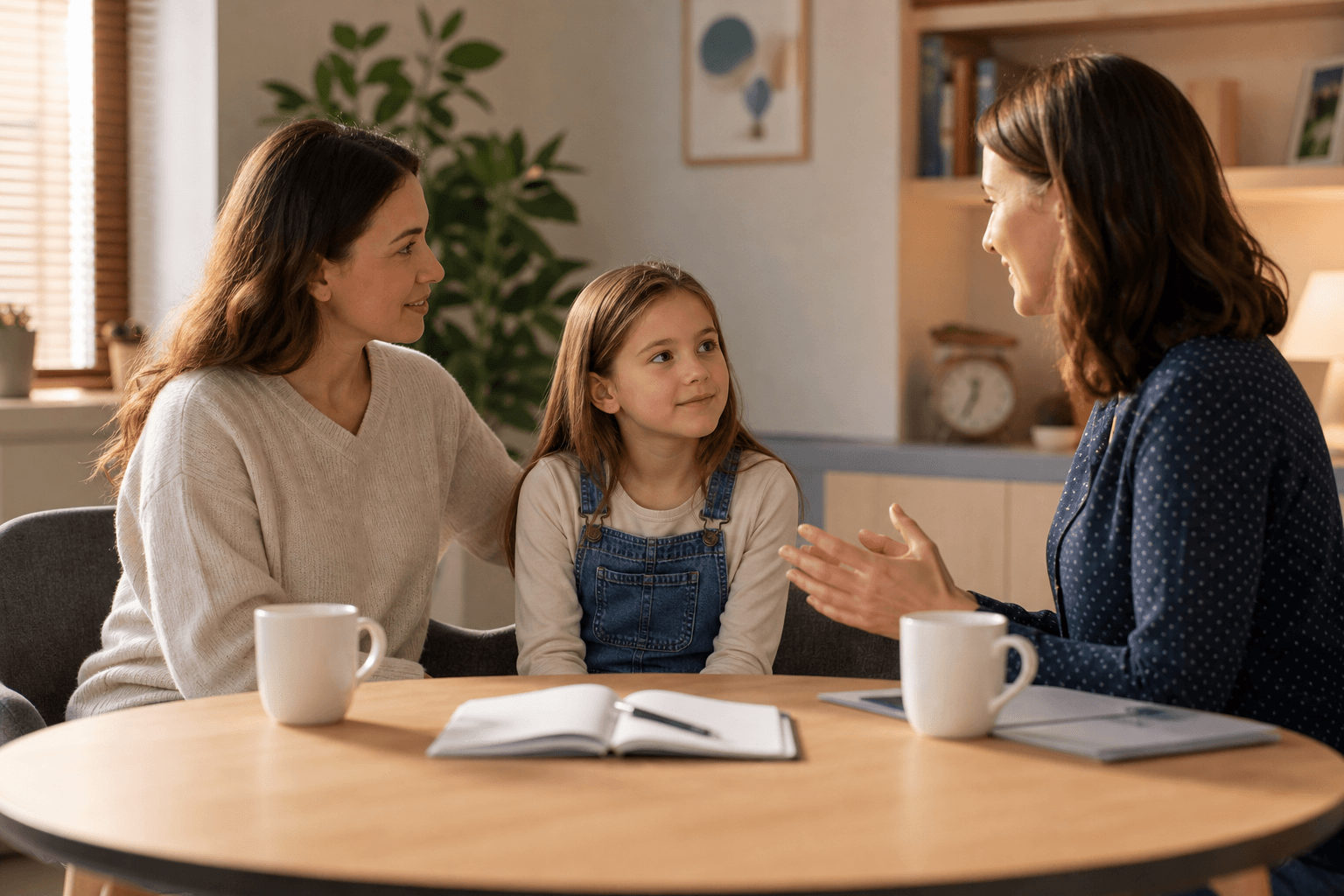 Échange entre une famille et un professionnel autour d’un bilan
